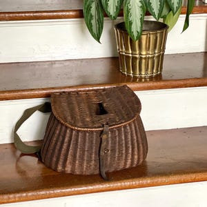 Fabulous Vintage Fishing Creel Style Wicker Basket        Perfect Cabin Decor Piece