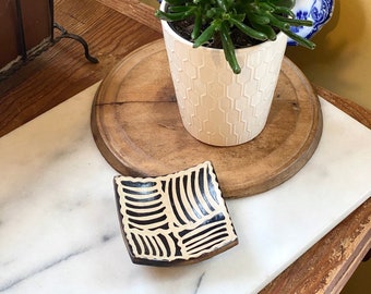 Fabulous Black & White Pottery Dish  Perfect for a Small Planter or as a Ring Dish