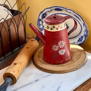 Fabulous Pennsylvania Dutch Style Folk Painted Coffee Pot Watering Can Toleware Tole Painted