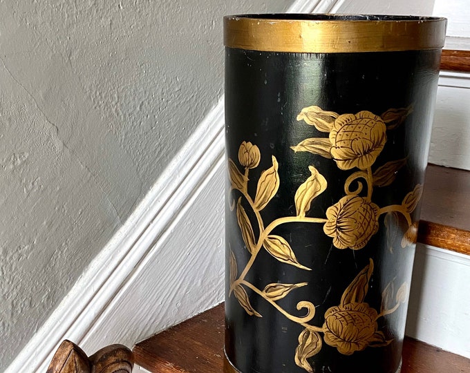 Tall Vintage Black and Gold Tall Wastebasket Umbrella Stand Etsy