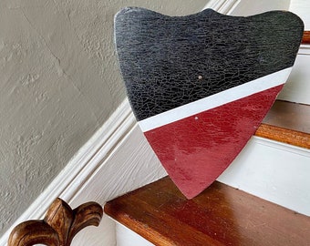 Fun Vintage Red & Black Wood Shield with Handle