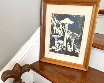 Beautiful Framed Block Print Mushrooms    Gallery Wall Must Have