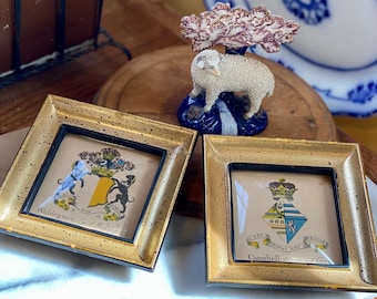 Gorgeous Pair Coat of Arms Framed Art Pieces with Convex Glass    England