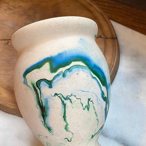 Blue & Green Swirl Nemadji Pottery Vase