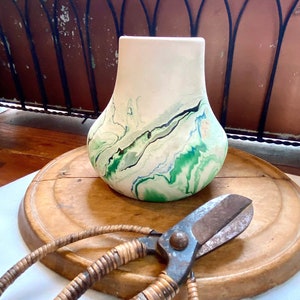 Vintage Nemadji Pottery Vase, Green Marble Swirl Design