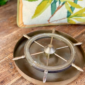 Beautiful Brass Ship’s Wheel Dish         Perfect Beach House Decor Shelfie or Atop a Book Stack
