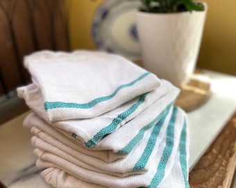 Fabulous Find of Teal Striped New Old Stock European Tea Towels    Vintage Kitchen Beauties!   Set of Two
