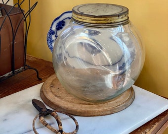 Fabulous Antique Hand Blown Glass Shop Counter Jar with Lid