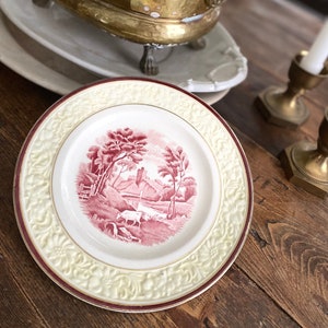 Beautiful English Ironstone Two Tone Transferware Plate  Pastoral Scene   The Grenville     Wood & Sons
