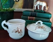 Brown Transferware Shaving Set Soap Dish and Mug England