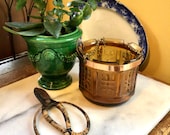 BOHO Hanging Amber Glass Planter with Copper Holder and Gold Chain