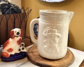 Ironstone Pottery Pitcher Jug 19th Century Man and Woman HEAVY and ANTIQUE