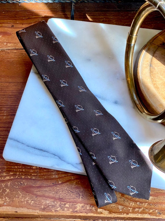 Classic Brown & Blue French Horn Tie      Such be… - image 4