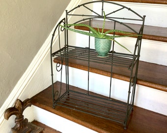 Vintage Metal Faux Bamboo Tabletop Shelf      Folds for Storage     Add In At Holidays or Parties and Store