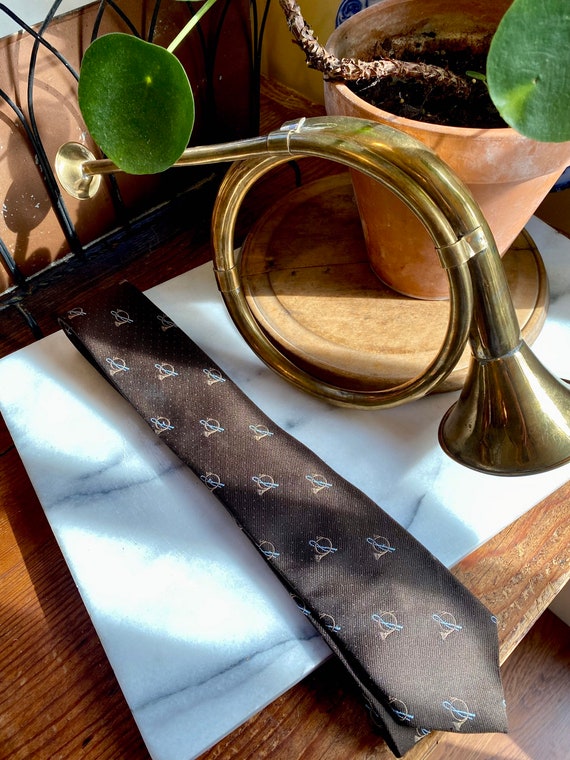Classic Brown & Blue French Horn Tie      Such be… - image 1