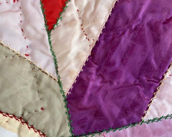 Stunning Antique Crazy Quilt    Thick Satin Squares & Such Beautiful Colors       Farmhouse Beauty