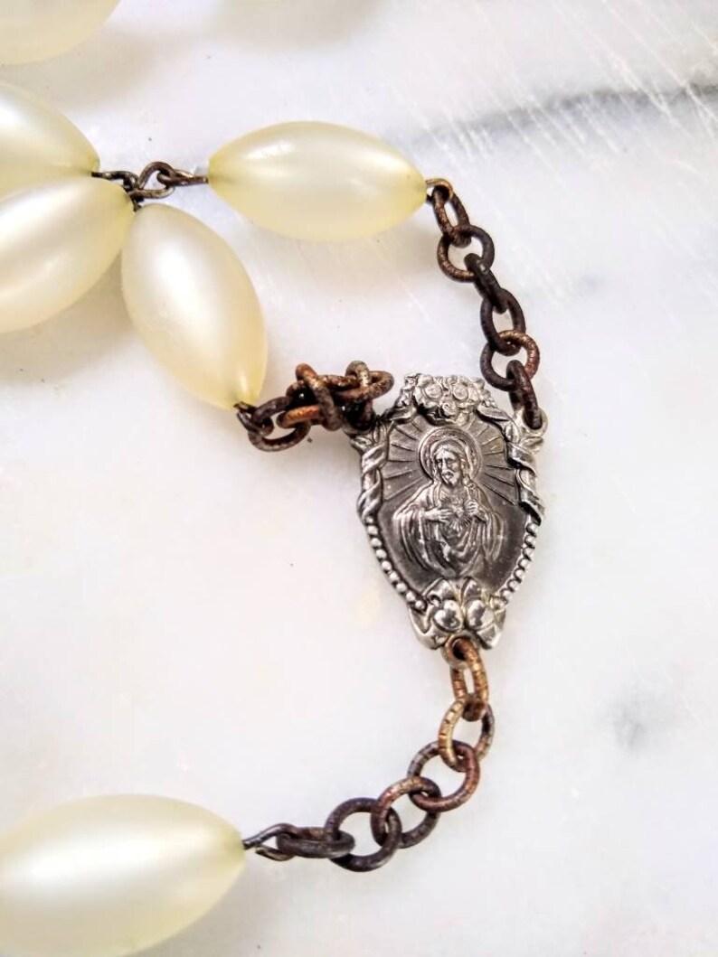 White Moonglow Jumbo Rosary The Last Rosary for Casket Etsy