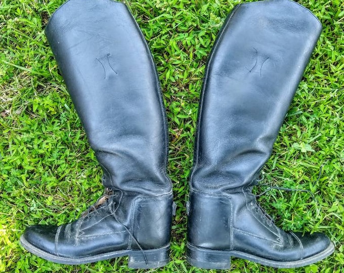 Pair Leather Equestrian Riding Boots Etsy