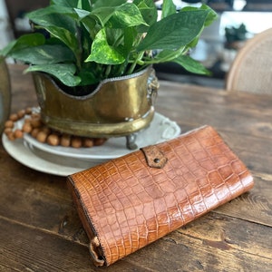 Prachtige antieke leren clutch of documentenmap