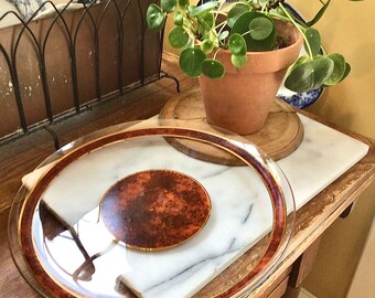 Magnifico piatto Culver rotondo in vetro della metà del secolo con finiture in oro