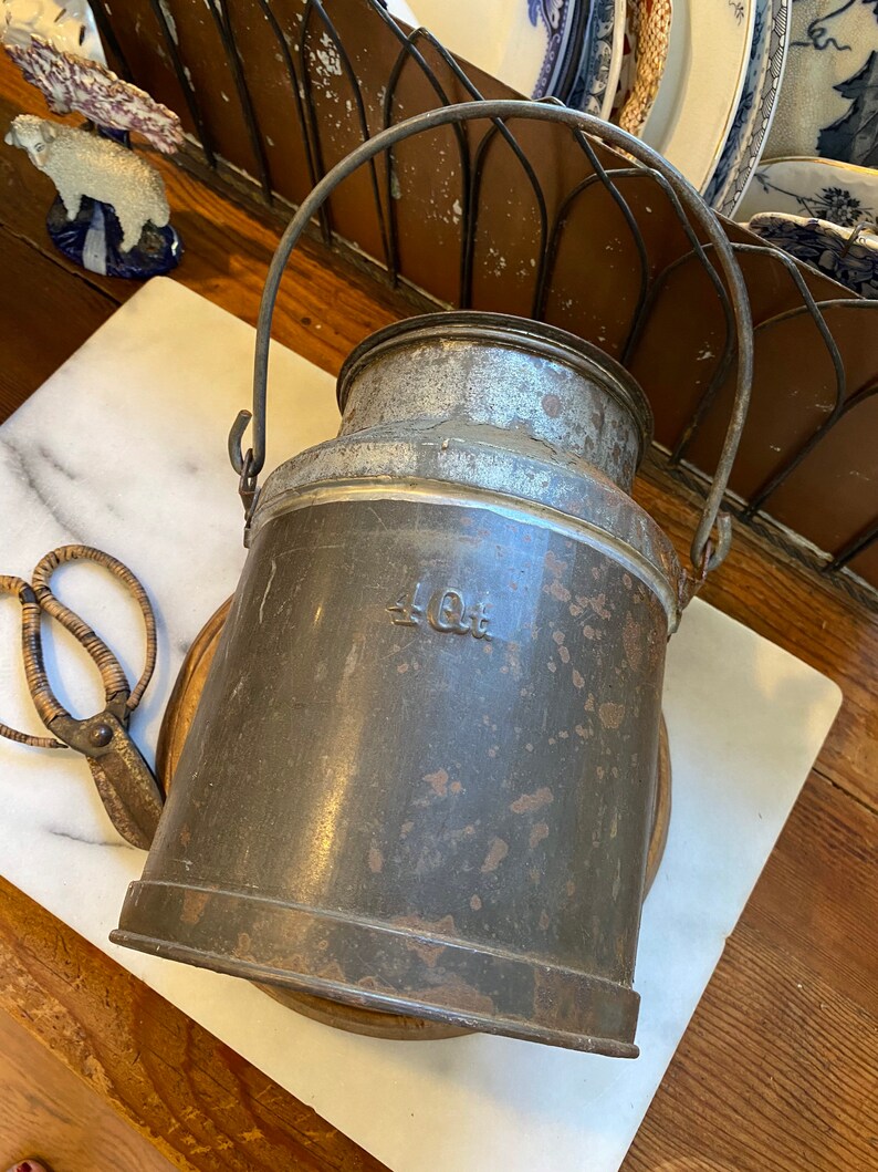 Antique Cream Can With Lid and Bail Handle Straight From the Etsy