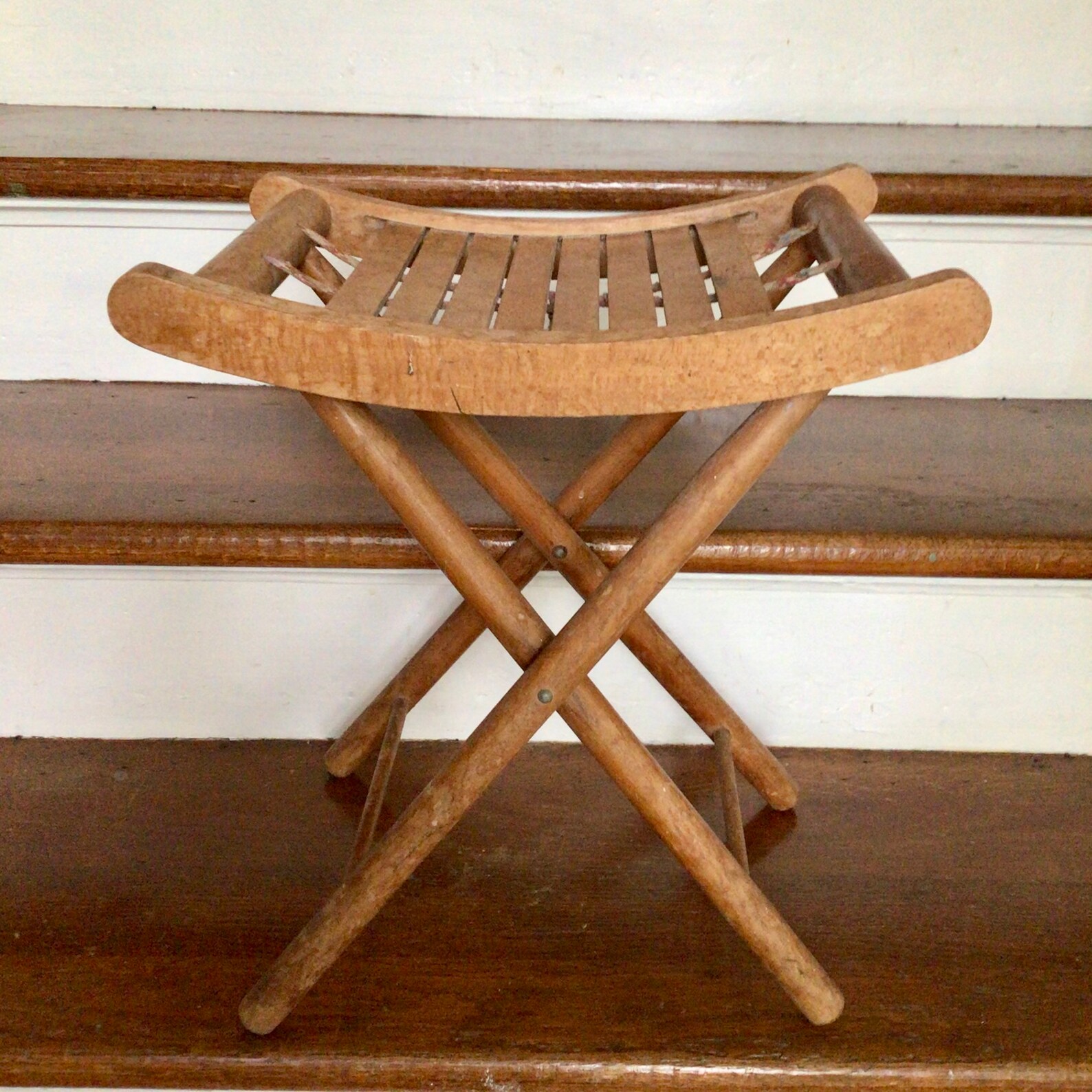 FUN Wood Folding Camp Stool Vintage Outdoor Style Etsy