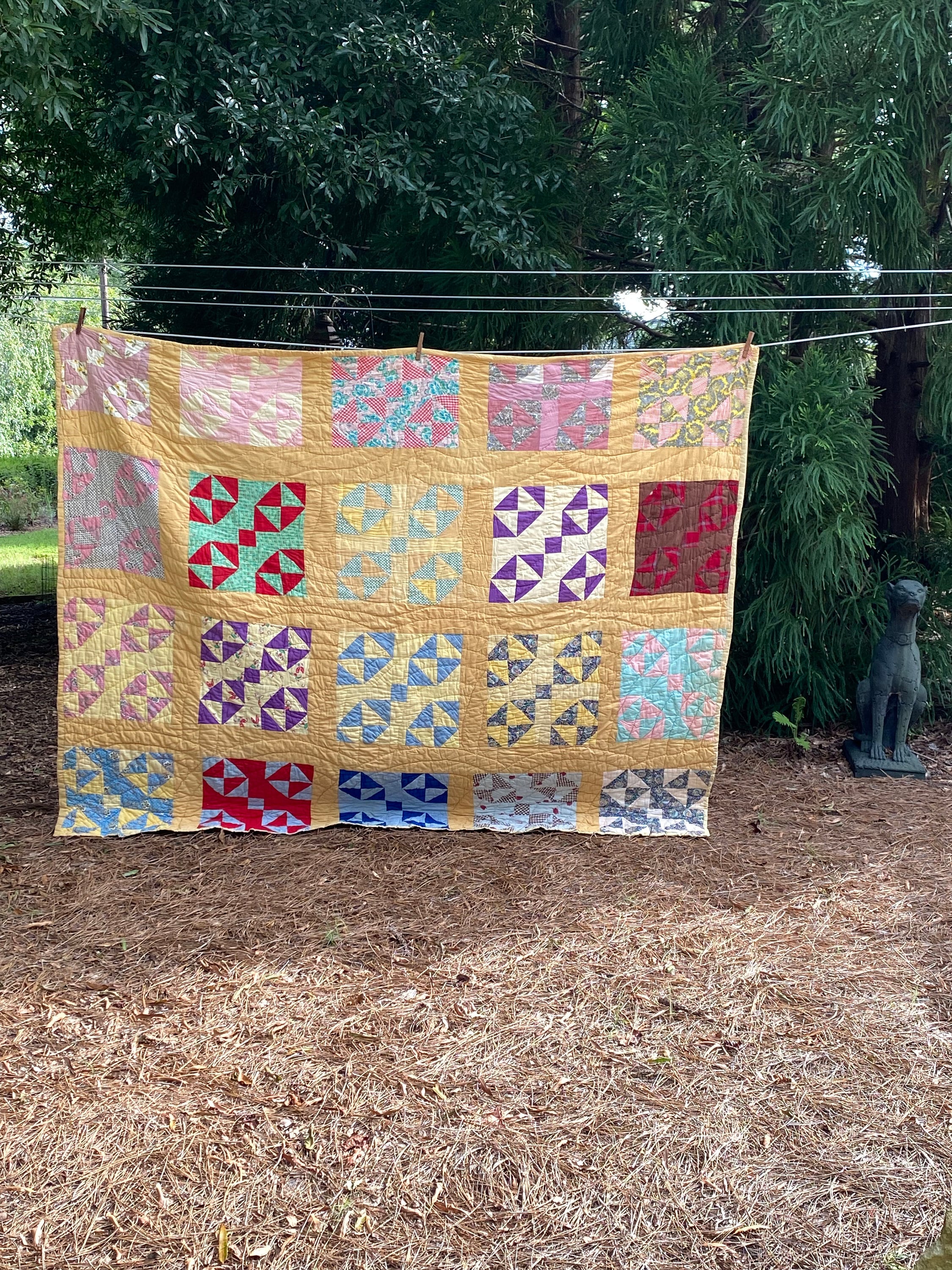 USA Vintage】パッチワーク 布 ブランケット キルト ラグ vintageラグ