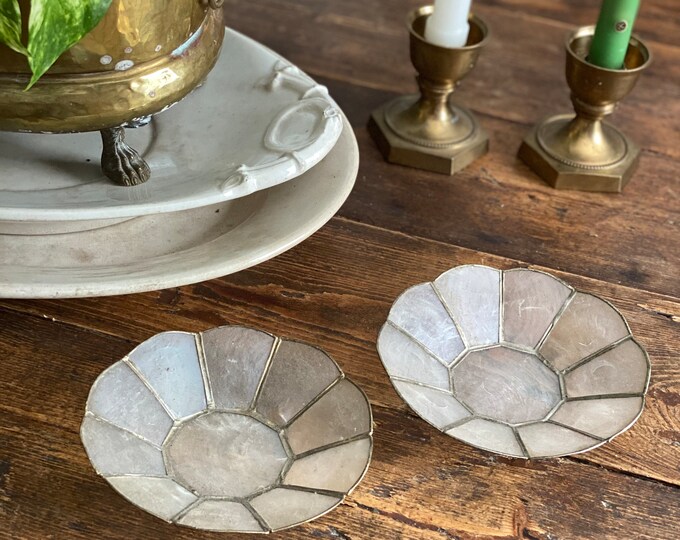 Pair Brass Trimmed Capiz Shell Bowls - Etsy