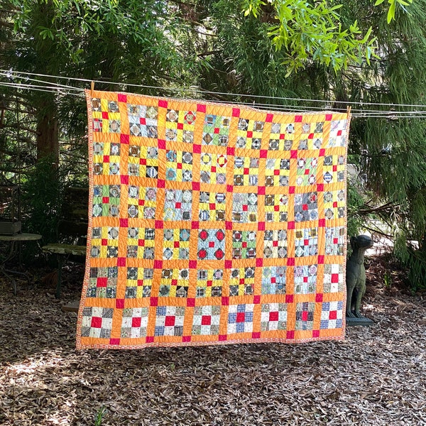 Stunning Orange Antique Quilt       Such Beautiful Colors       Farmhouse Beauty