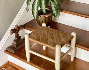 Fabulous White Stool Woven Rush Seat     Full of Charm on the Floor or Tabletop!