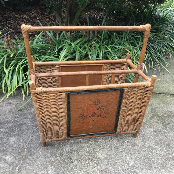 Vintage Bamboo & Rattan Magazine Rack Etsy