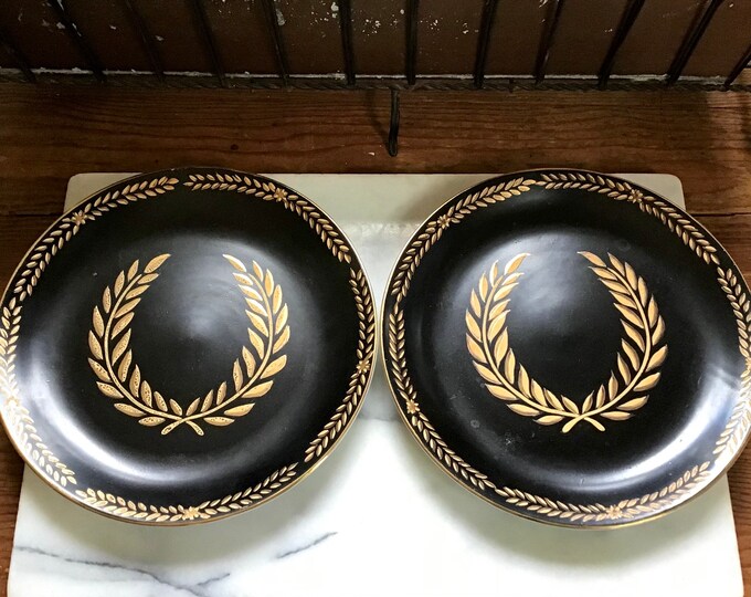 Pair Andrea by Sadek Black and Gold Wall Plates Etsy