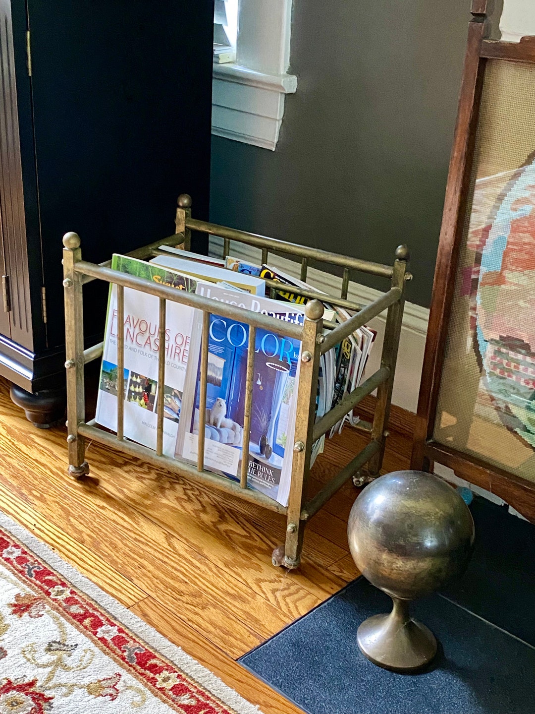 Gorgeous Vintage Brass Magazine Rack on Casters so Versatile *see ...