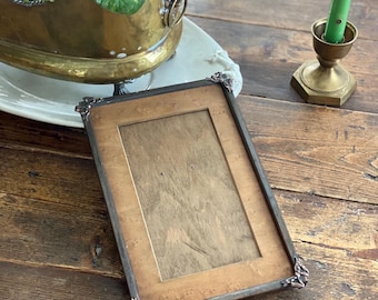 Breathtaking Antique Birds Eye Maple Photo Frame with Copper Colored Floral Corners