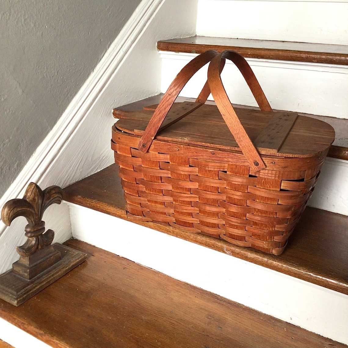 Woven Wood Picnic Basket Great for Pretty Kitchen Storage as Etsy