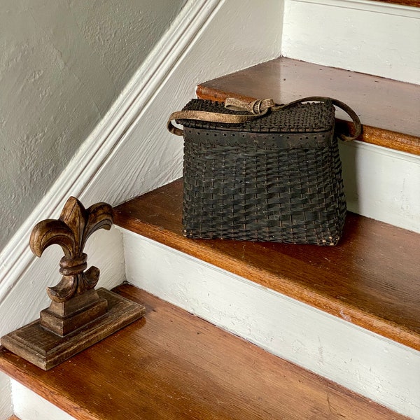 Panier De Pêche à La Mouche Antique – Cuir Et Saule – Creel Vintage