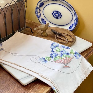 Gorgeous Hand Stitched Needlepoint Embroidery Tablecloth with Flower Basket