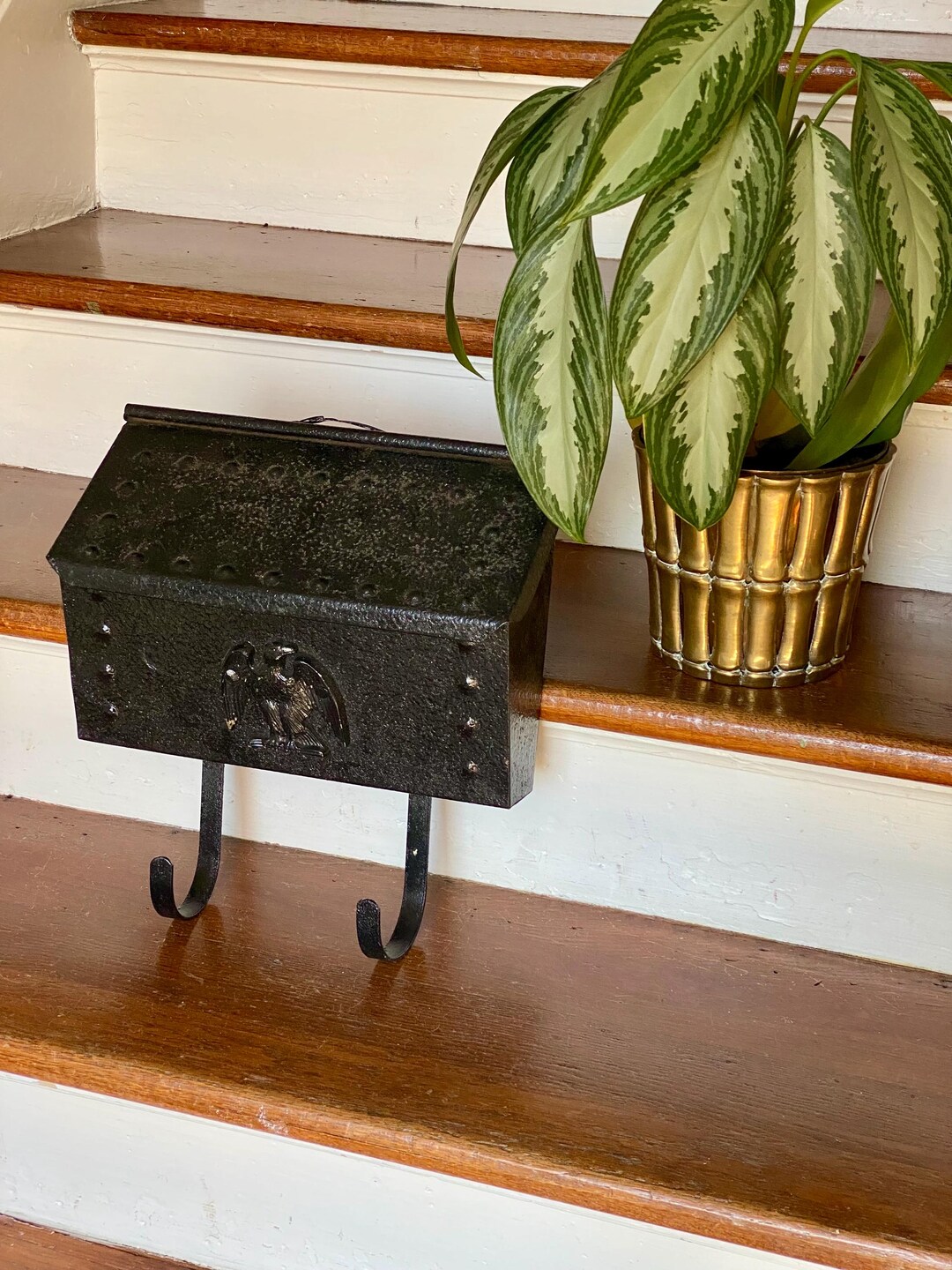 Gorgeous Mid Century Black Metal Mailbox With Eagle Classic Americana ...