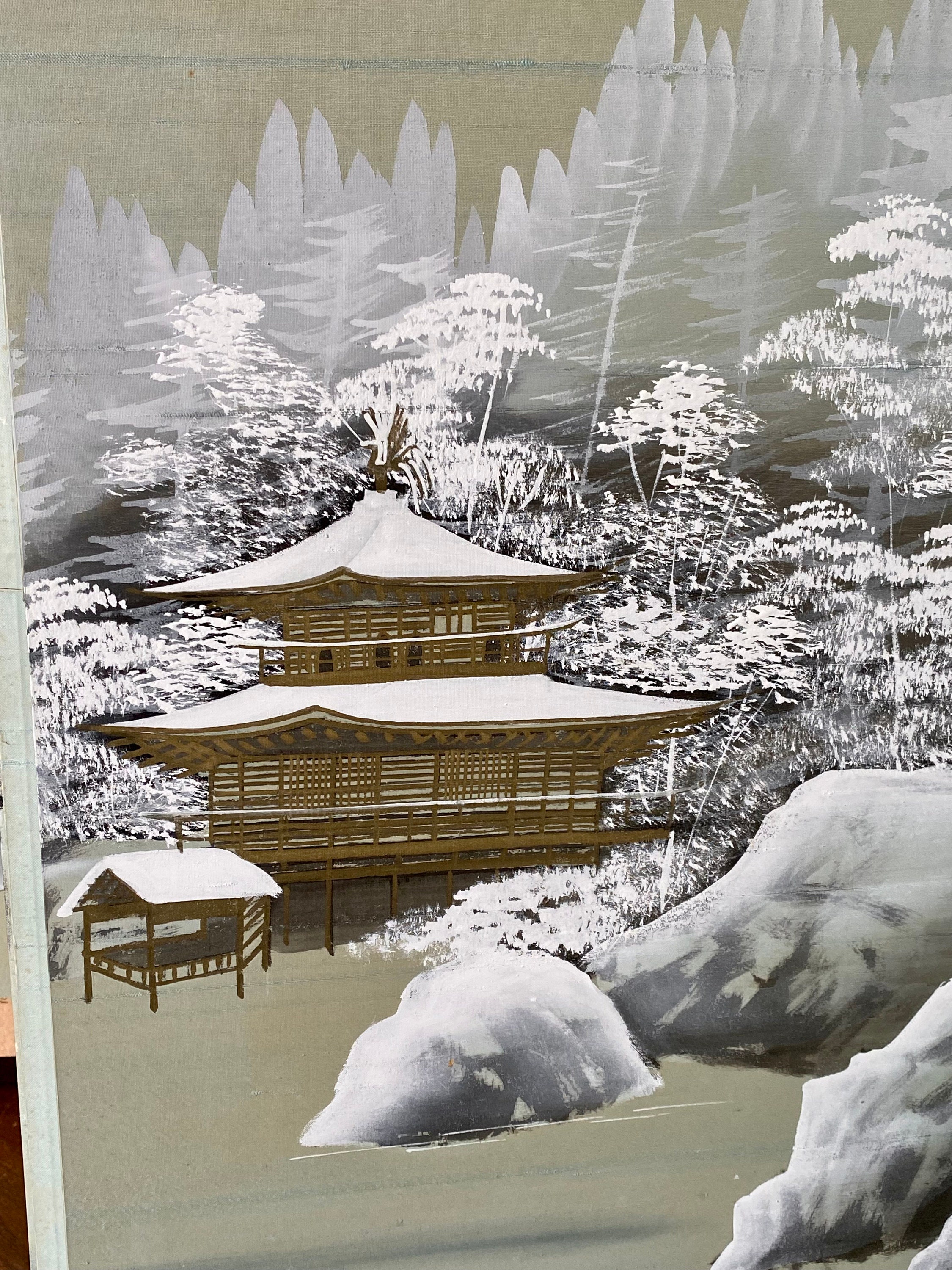 USA雑貨　SCENE SETTERS ROOM ROLL ドル柄　40Ft Vintage Oriental Screen: Four Panel Asian Winter Scene - Etsy