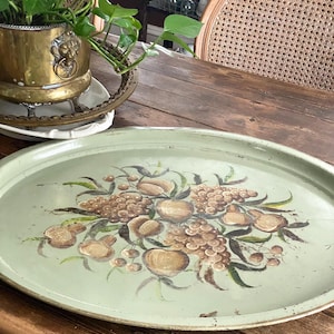 Gorgeous Extra Large Green Tole Painted Tray    Those Fabulous Muted Tones!