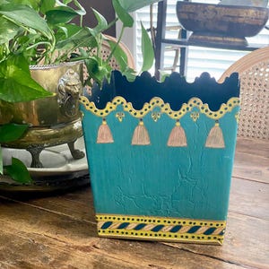 Vintage Metal Cachepot Planter with Tassel Motif