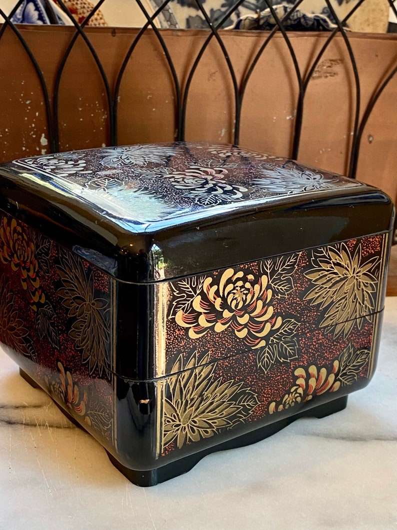 Black Lacquer Japanese Stacking Boxes Etsy