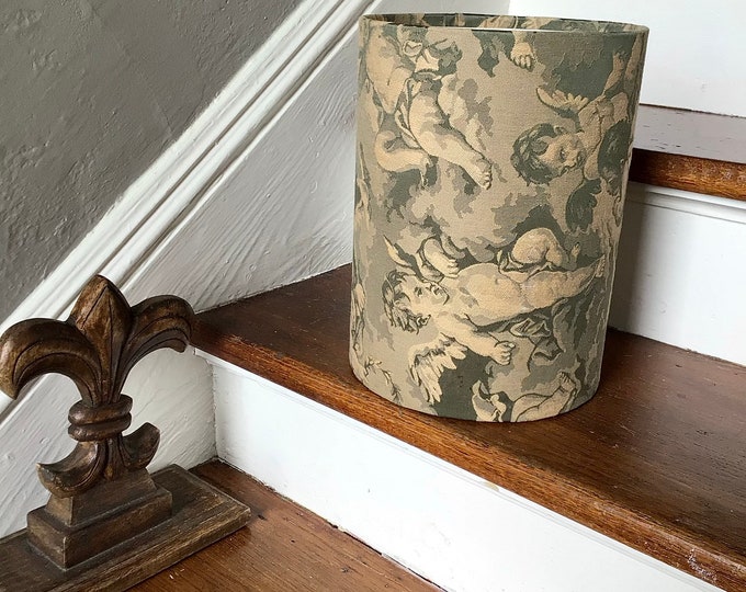 Black & Ivory Toile Cherub Wastebasket Etsy