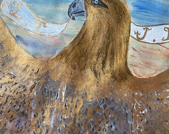 ヴィンテージのイーグルス友愛会絵画：サイン入りアメリカーナアート