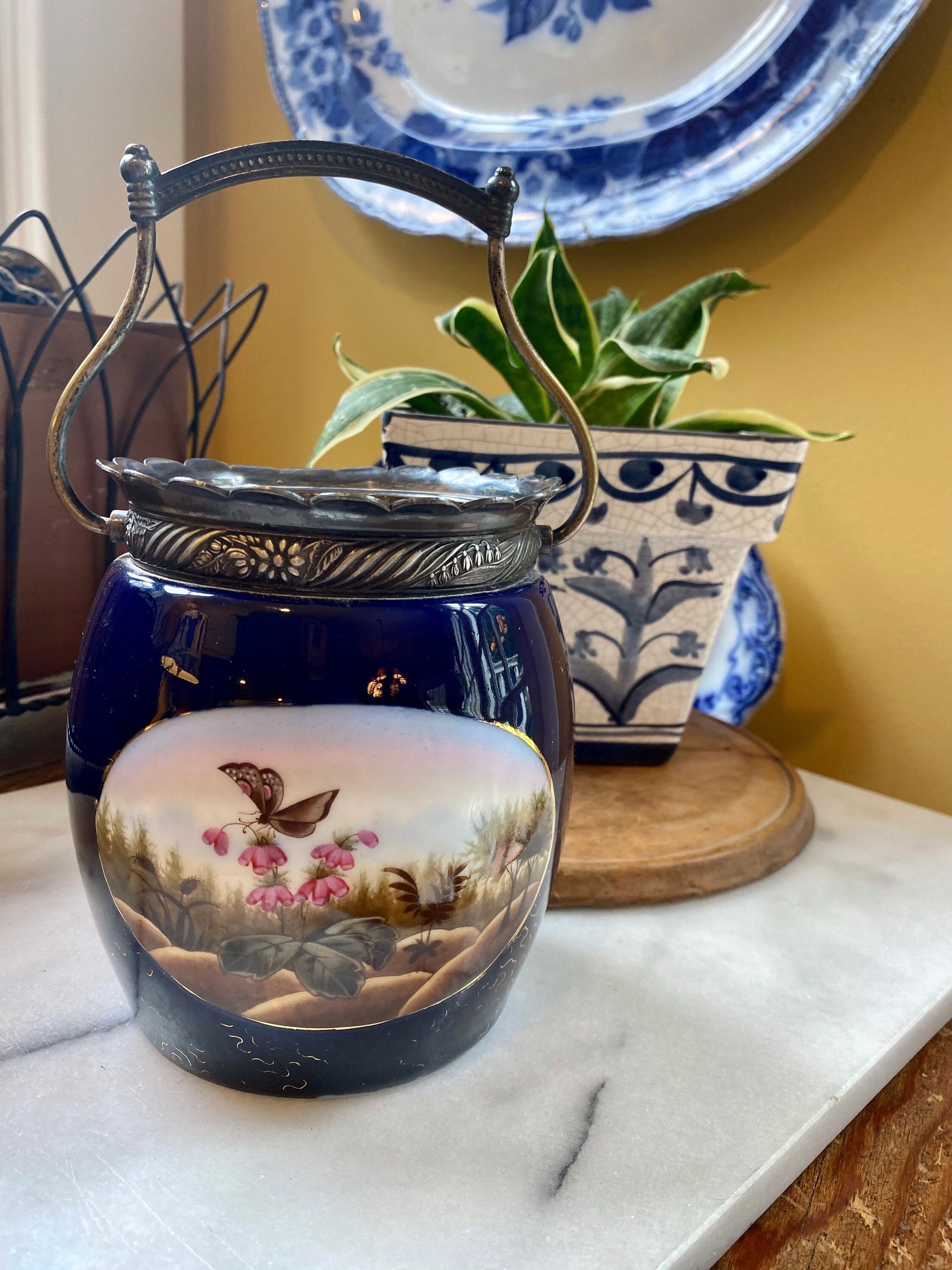 Antique Cobalt Blue Biscuit Jar - Etsy