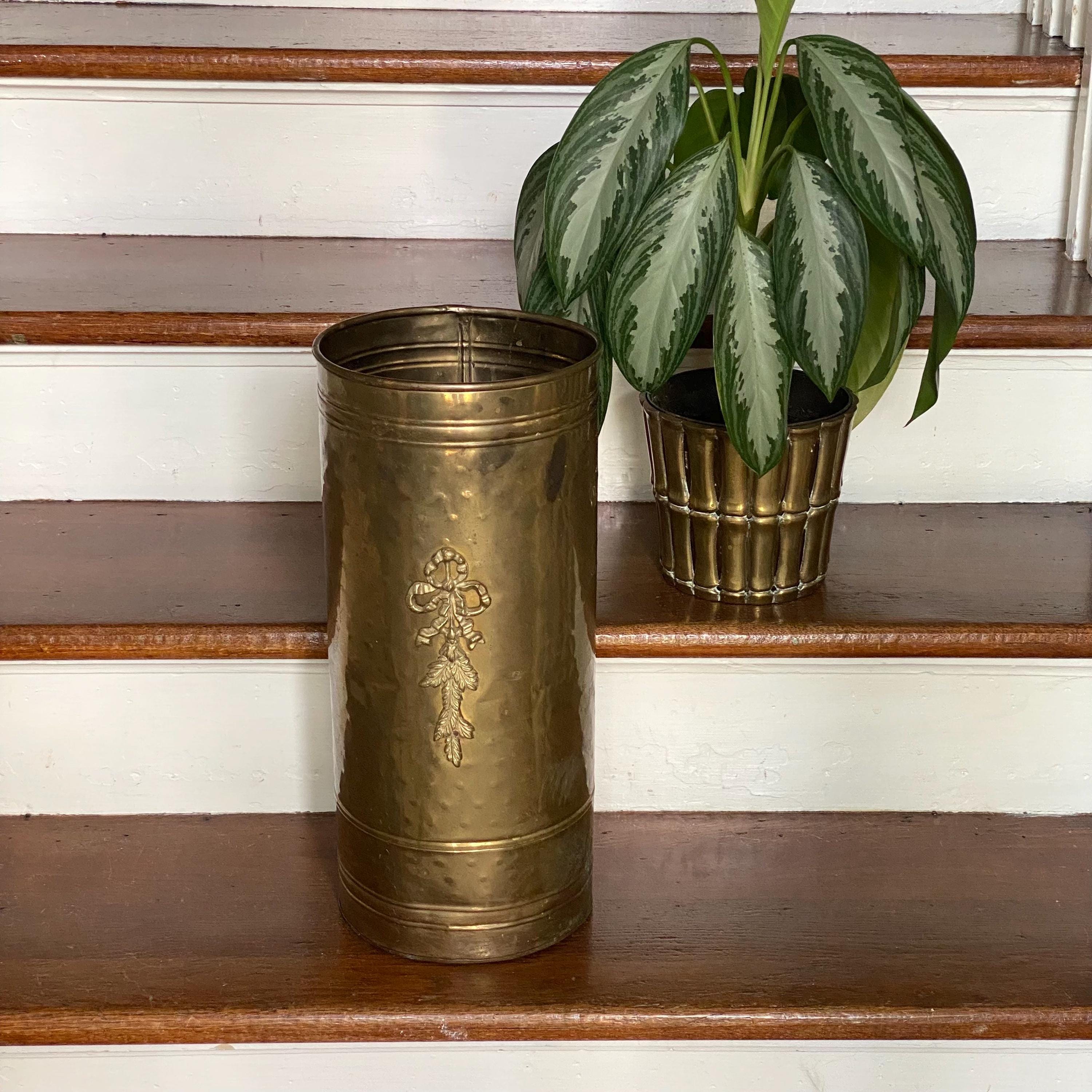 Vintage Hammered Brass Umbrella Stand With Swag Classic and