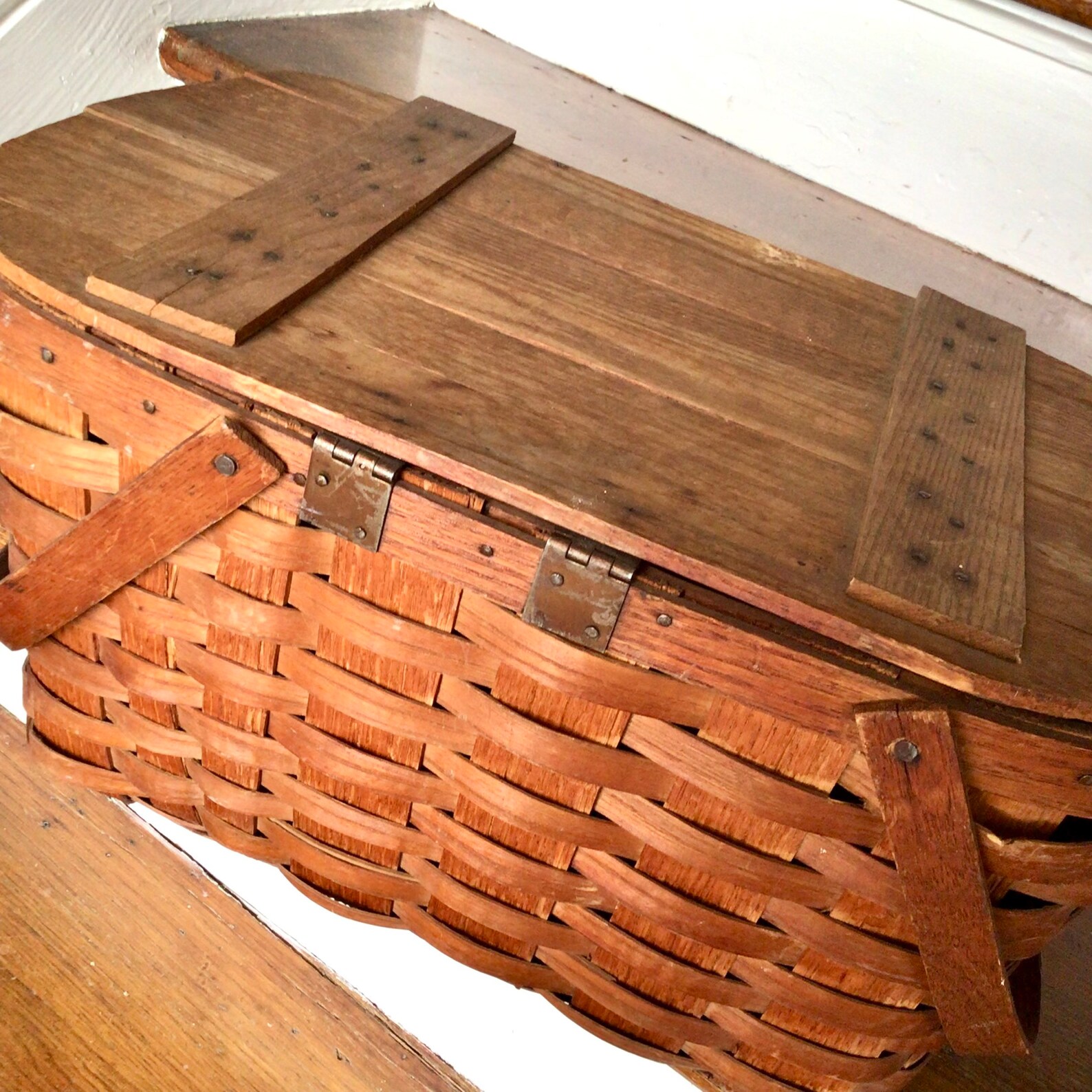 Woven Wood Picnic Basket Great for Pretty Kitchen Storage as Etsy