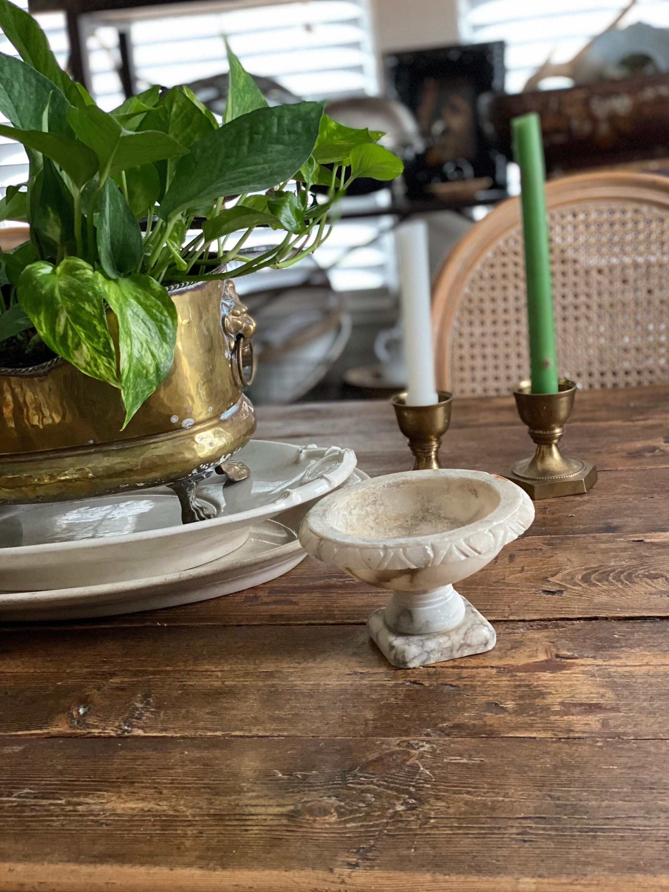 Beautiful Carved Italian Alabaster Bird Bath Fabulous Shelfie or 