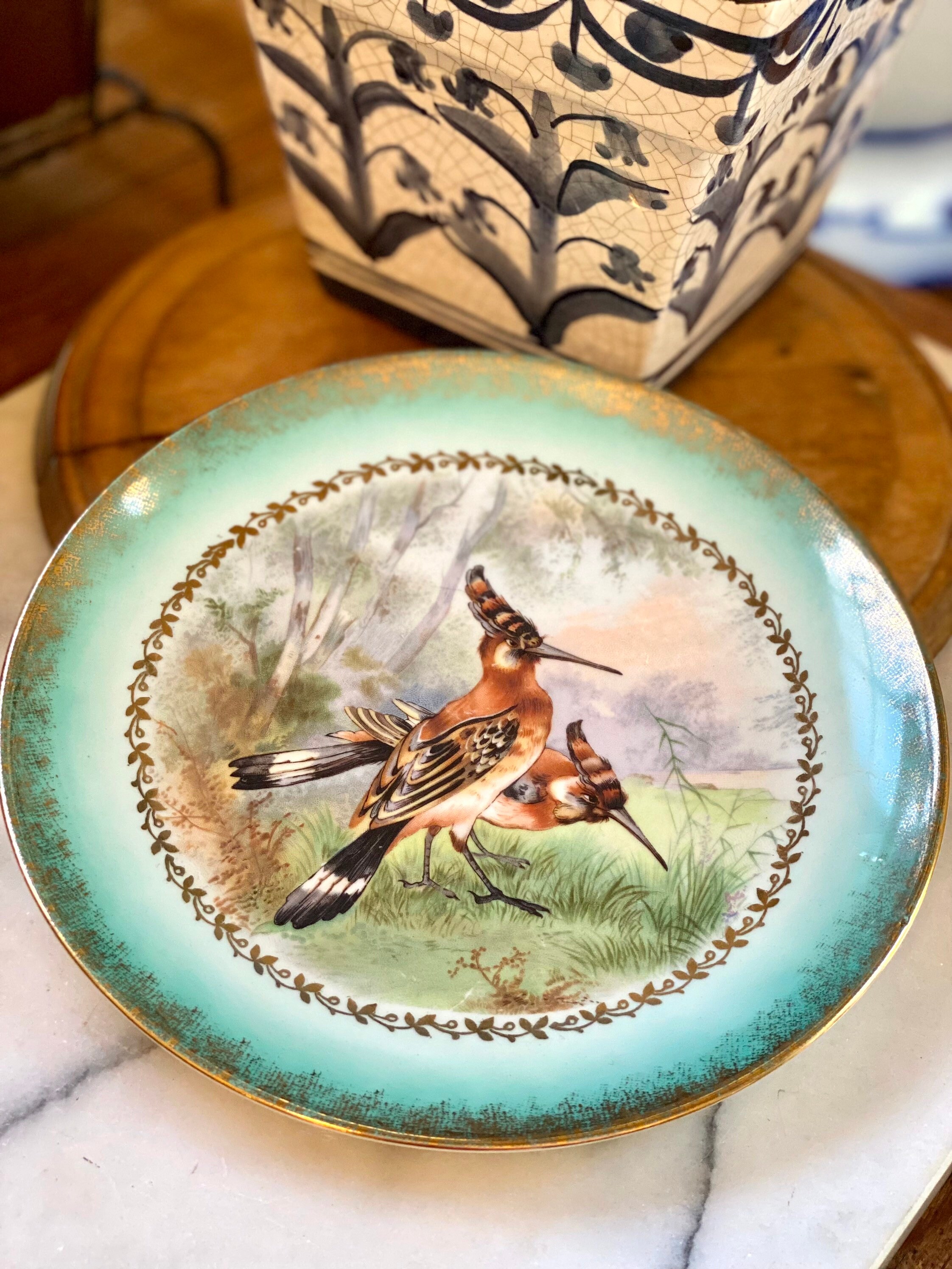 Gorgeous Vintage Hand Painted Imperial Germany Porcelain Plate with Birds