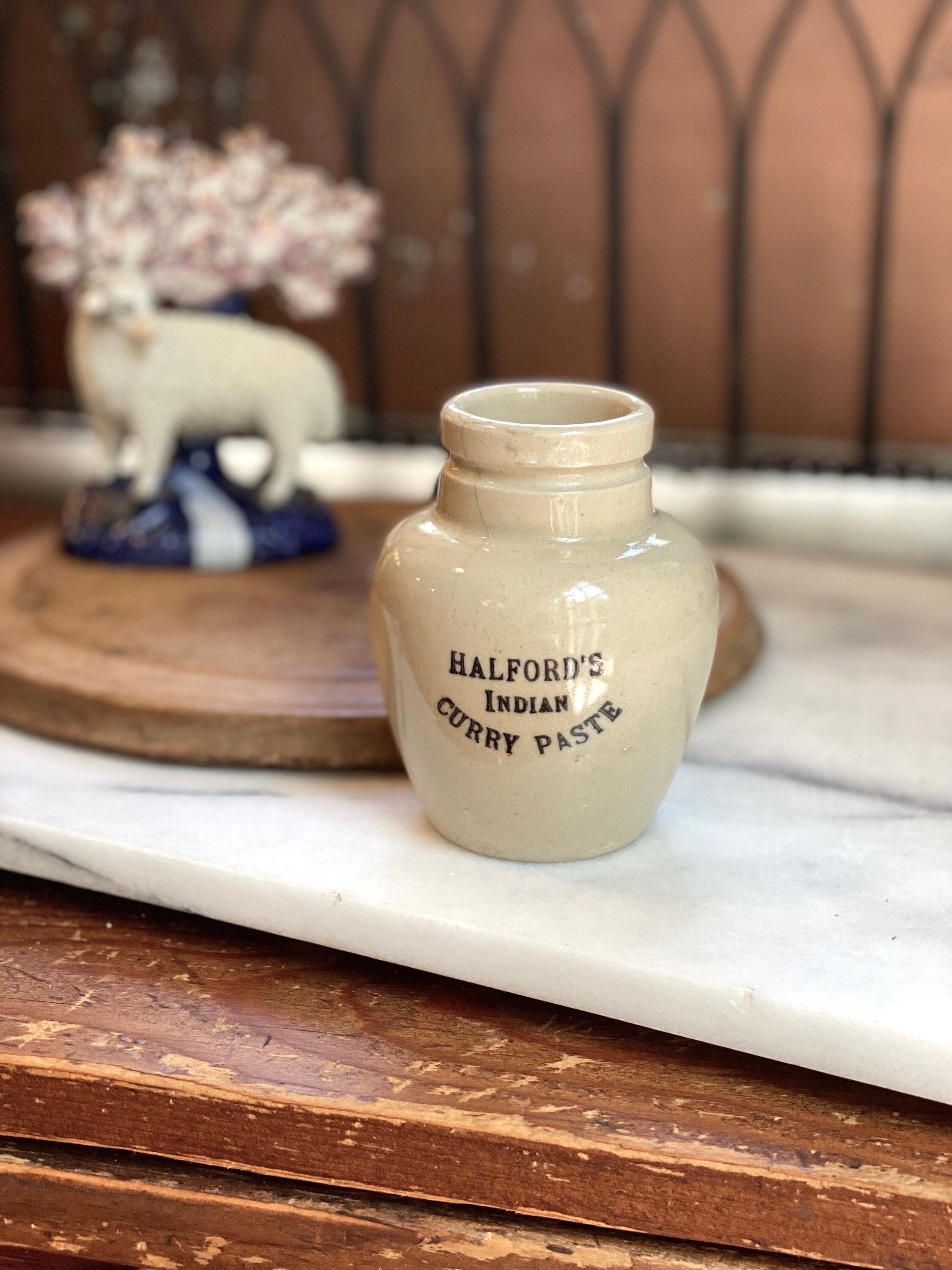 Antique British Halford's Indian Curry Paste Crock English